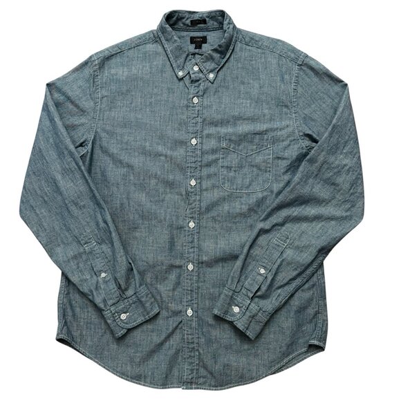J.Crew Shirt Mens Size L Long Sleeve Button Pocket Chambray Slim Fit Blue - Picture 1 of 6